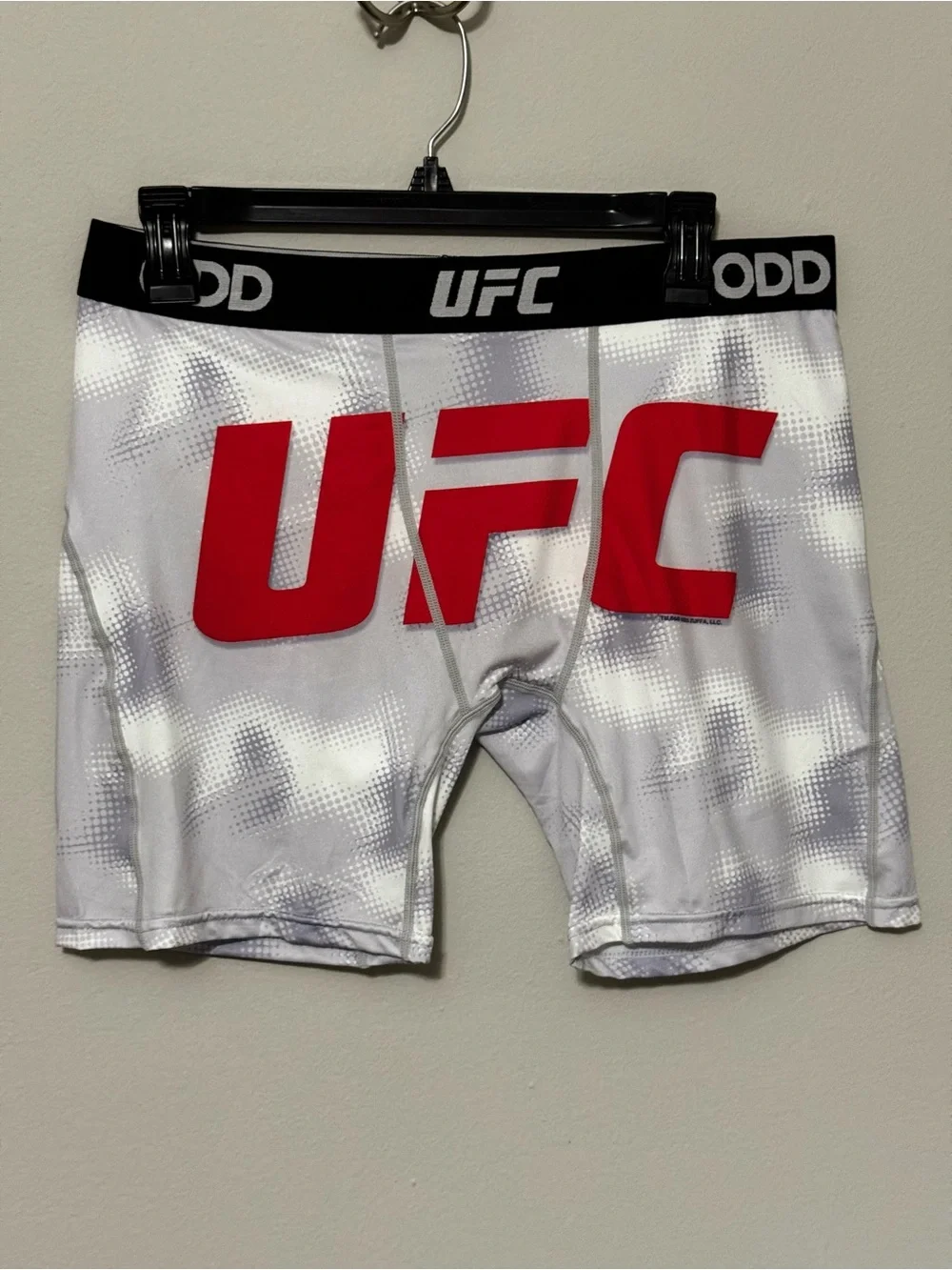 UFC White Performance Compression Shorts with Red Logo